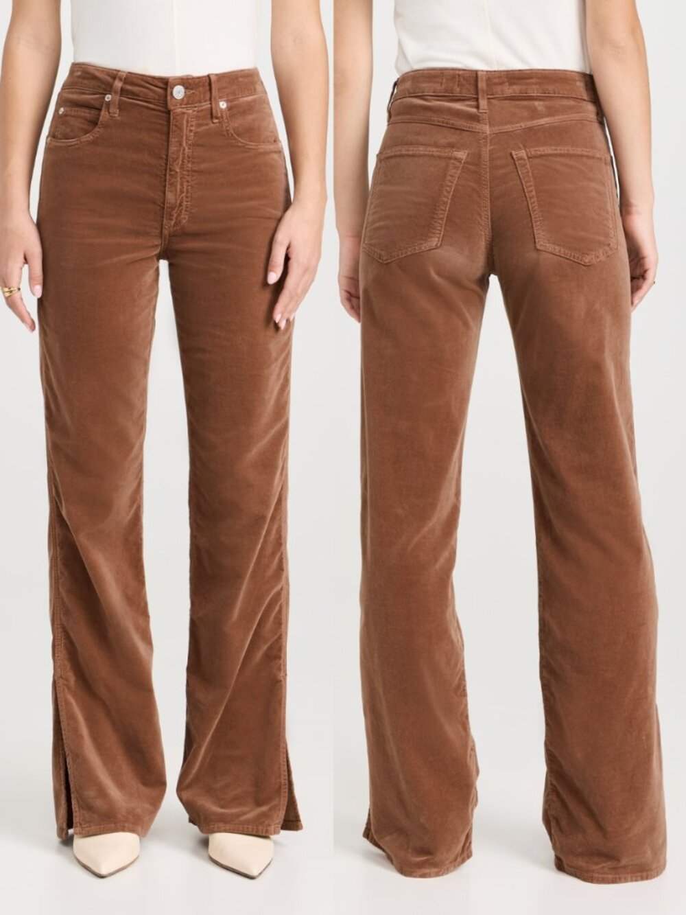 AMO Liz Split Hem Flare Jeans Rust Brown Corduroy High Rise Made in USA